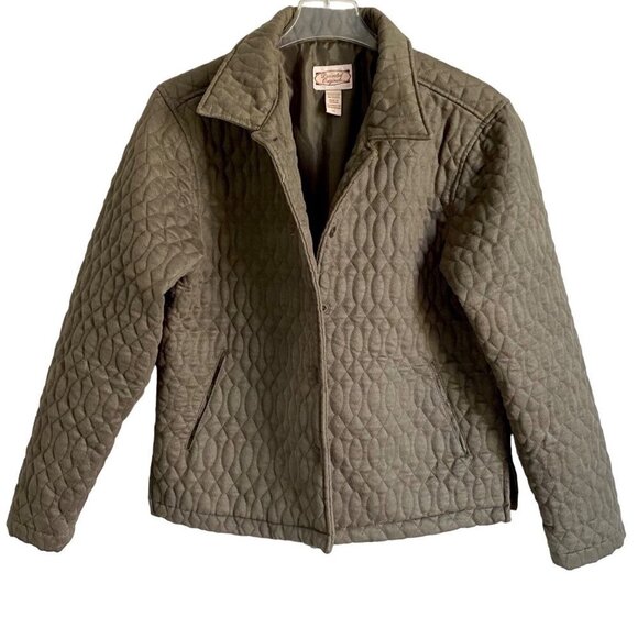 Green Quilted Jacket Coat with Buttons Pockets Decorated Originals Womens Large - Picture 1 of 11